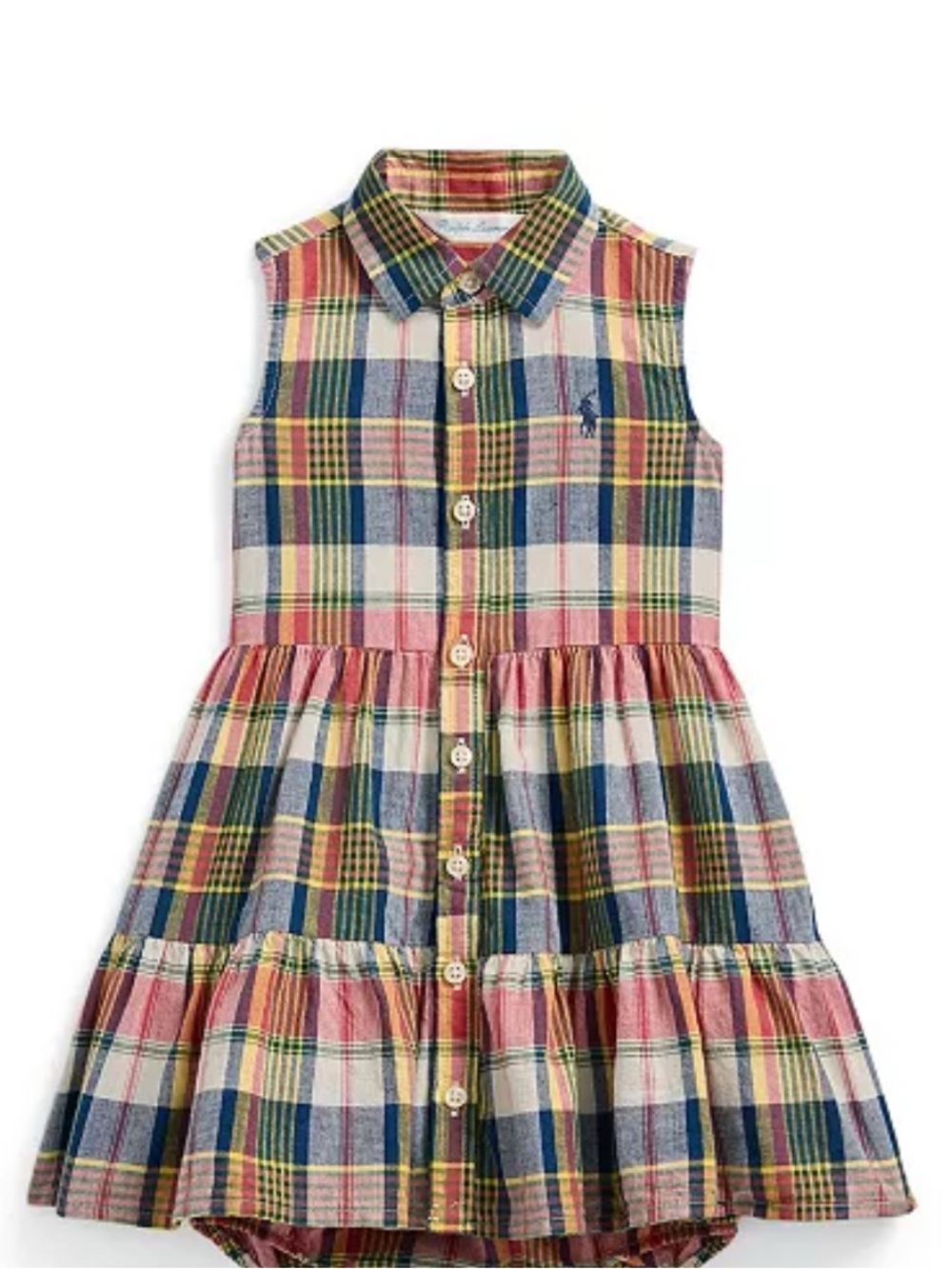 Polo Ralph Lauren Baby Girls Plaid Cotton Madras Shirtdress, EUC, NO BLOOMERS